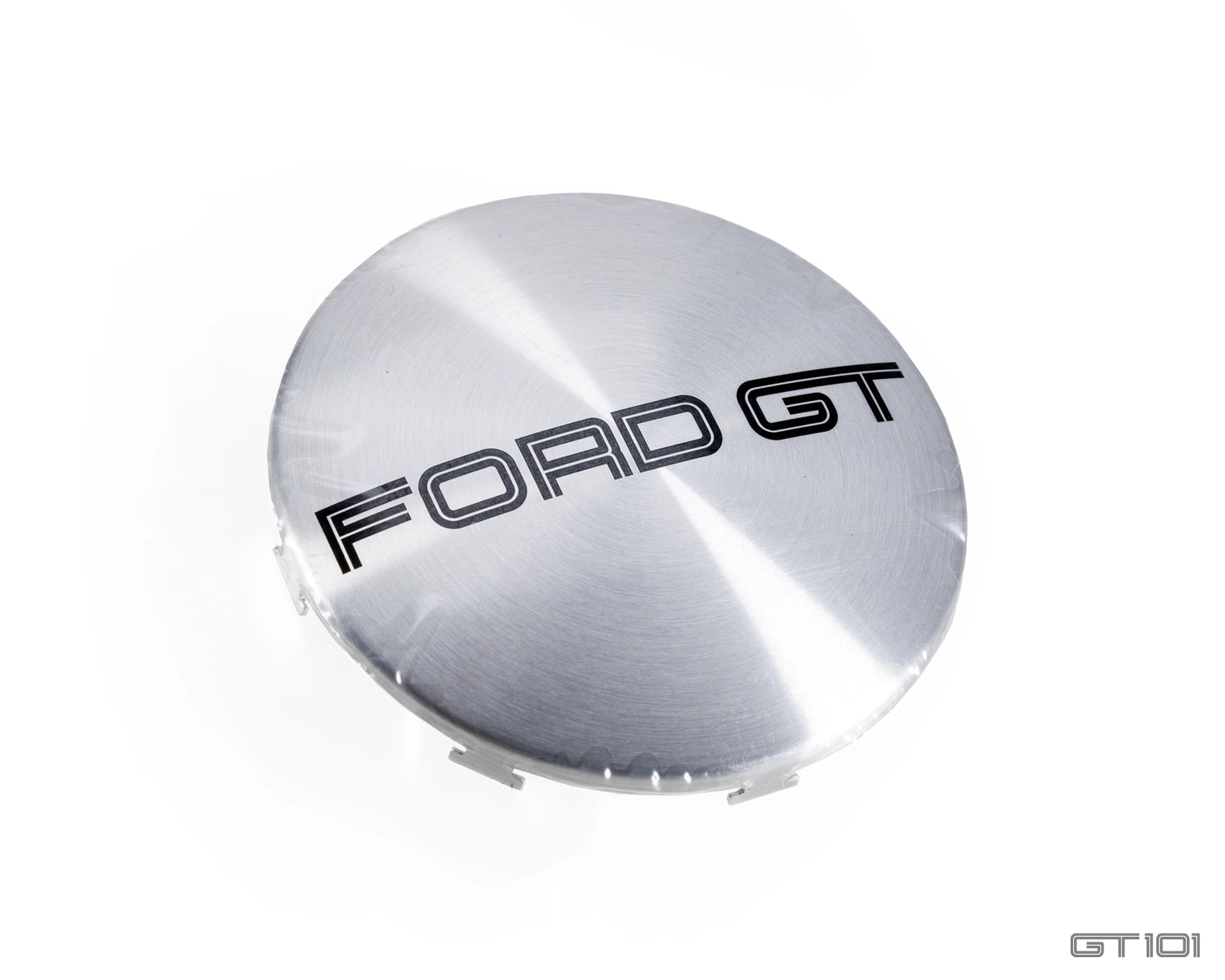 UK-manufactured aluminium replacement wheel centre emblems for optional 2005–2006 Ford GT BBS lightweight alloy wheels.
