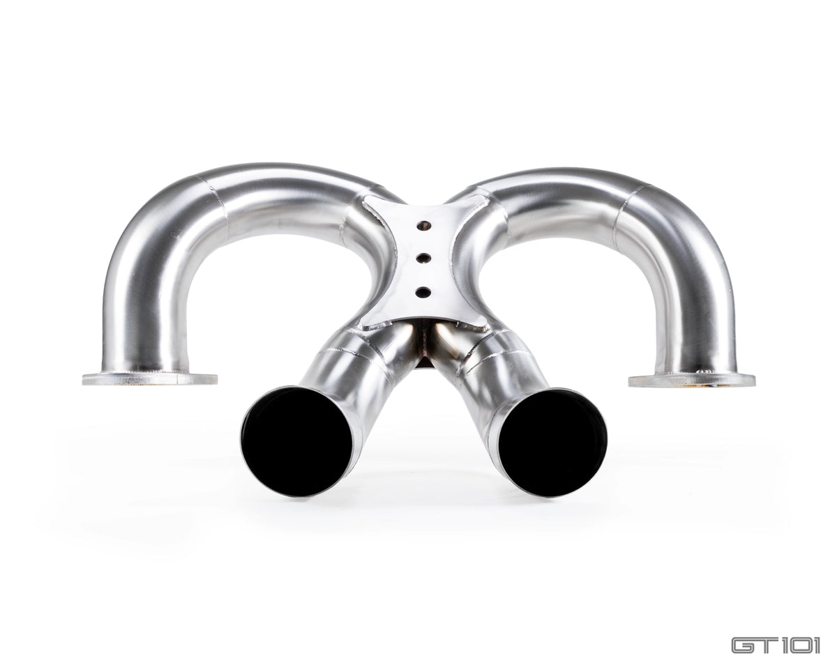 GT101 UK-designed stainless steel X Pipe performance exhaust for 2005–2006 Ford GT supercharged V8, front profile