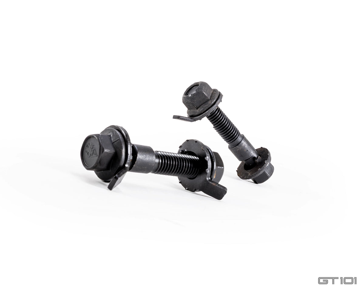 Pedders adjustable front camber bolts for Ford Mustang suspension, designed for precise camber adjustment