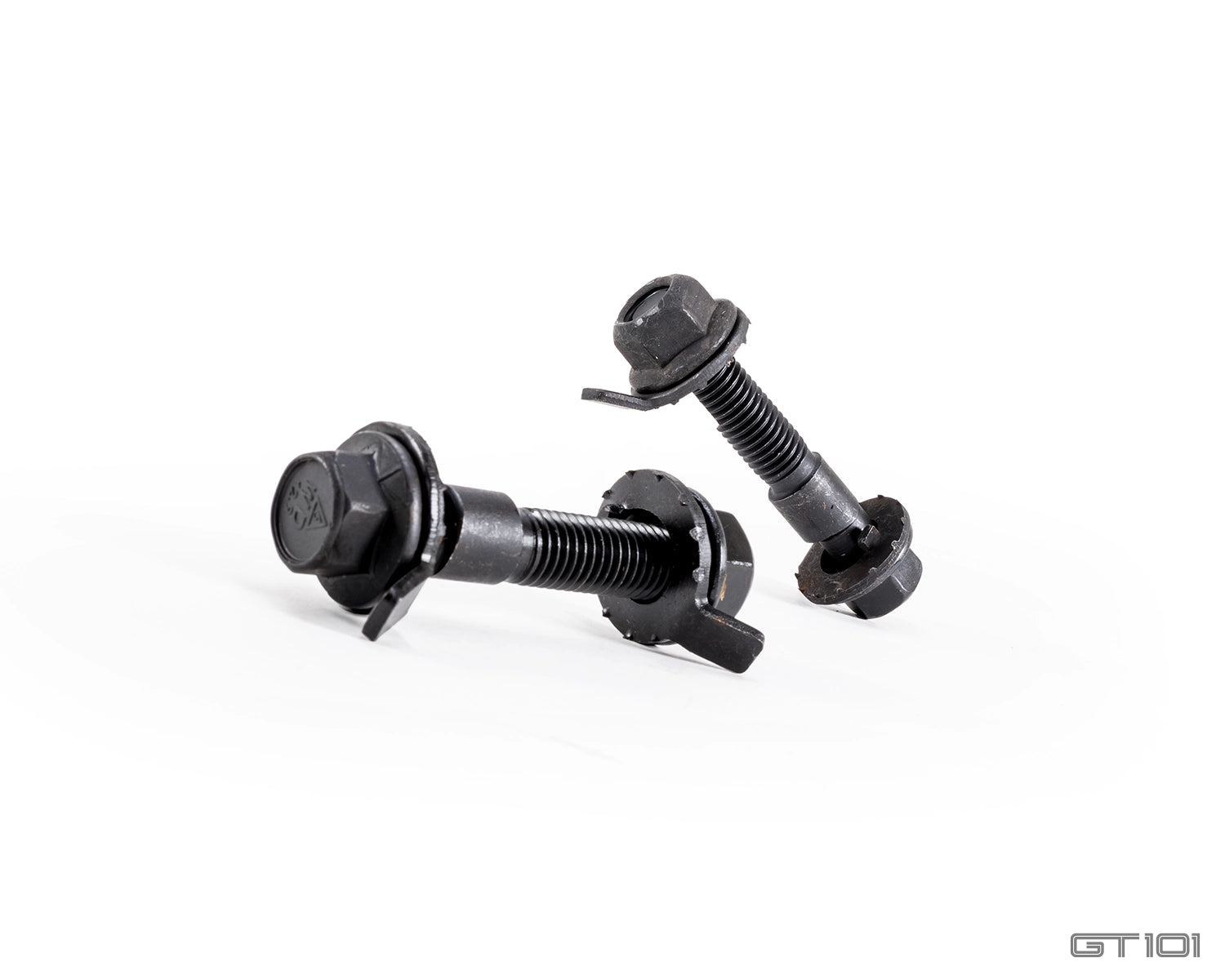 Pedders adjustable front camber bolts for Ford Mustang suspension, designed for precise camber adjustment