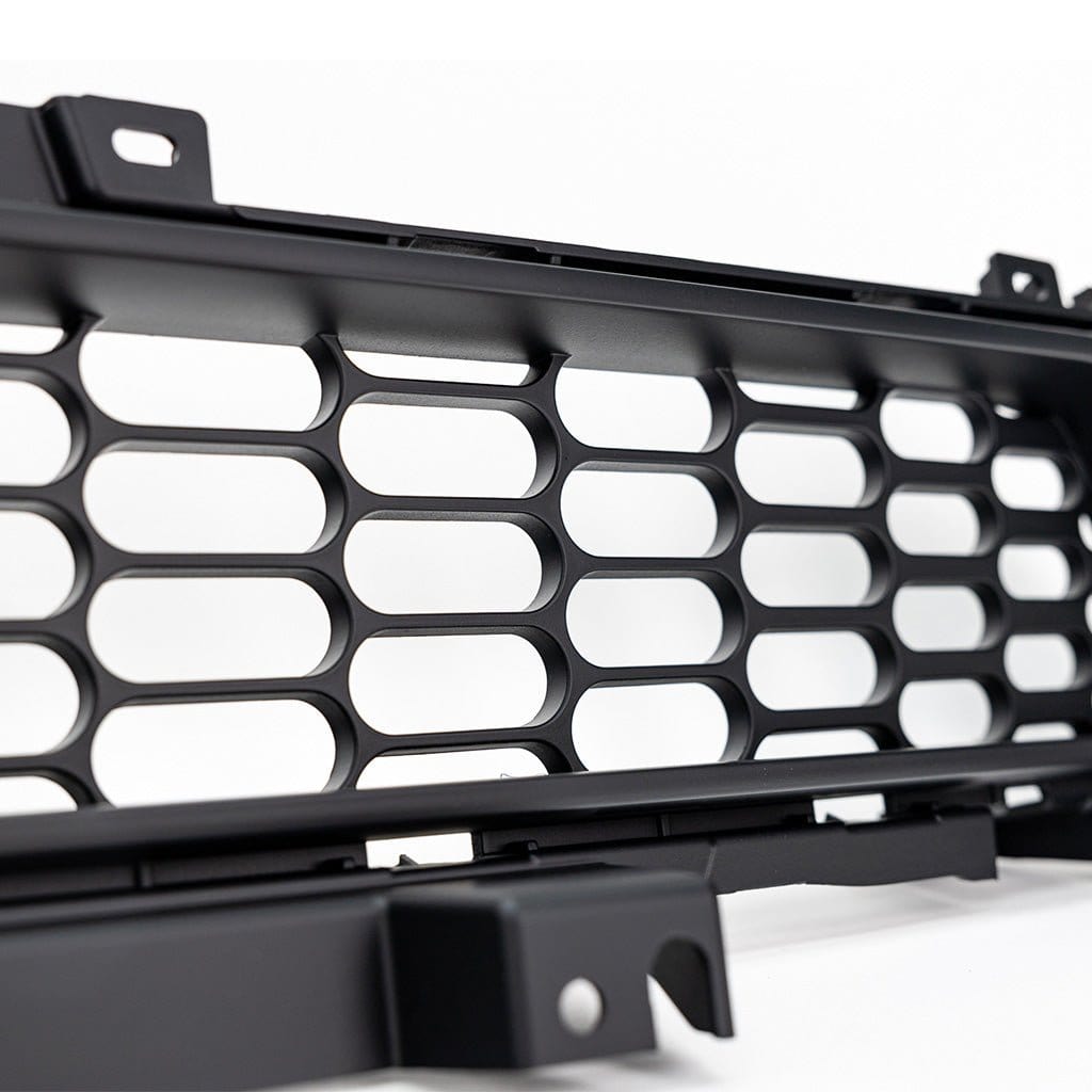 Close-up of RTR Lower Grille for 2024+ Mustang GT, showcasing signature Pill Pattern design for enhanced airflow and aggressive front-end look. Crafted from durable ASA plastic for precision fit and durability.
